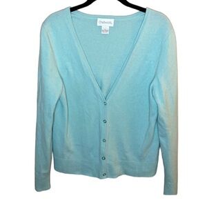 100% Cashmere V-Neck Cardigan Sweater Sz XL Baby Blue/celedon